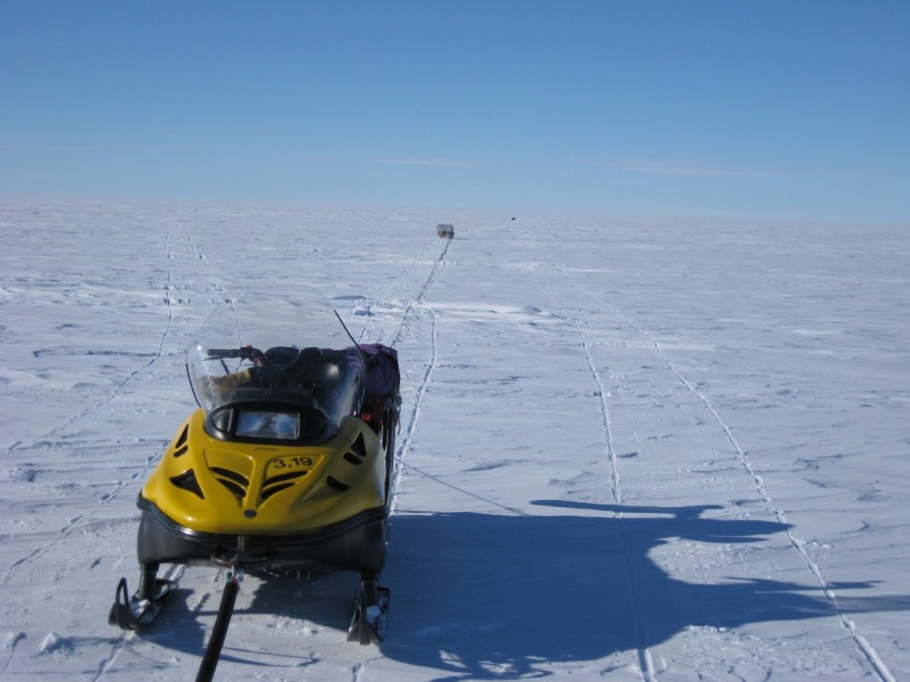 Motorised toboggans - skidoos make travelling over the ice possible.