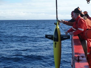 A Seaglider being deployed from RRS James Clark Ross. Photo: University of East Anglia.