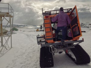 Sno-cat being loaded at Rothera.
