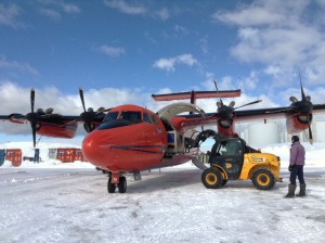 First Dash 7 flight to Sky Blu being loaded.