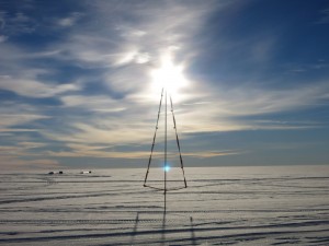 The iSTAR traverse Christmas tree - made of a glacial pole, bamboo, ratchet straps and rope. Photo: Damon Davies.